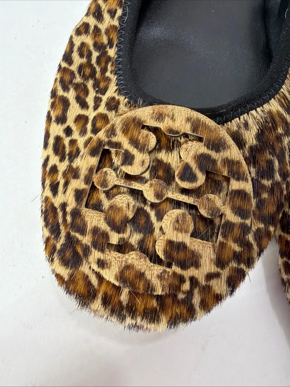 Tory Burch REVA TRAVEL BALLET FLATS Shoes PRINTED HAIR LEOPARD US 6 VGC